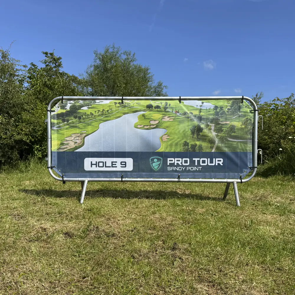 Crowd Barrier Graphic (Mesh PVC, 2300mm Barrier, Single-Sided, All Angled Corners)