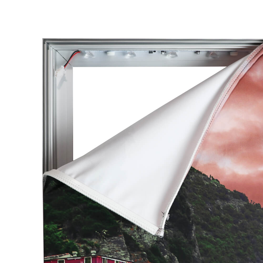 SEG Fabric Premium Wall-Mounted Lightboxes (Graphic Peeled, Top Corner)